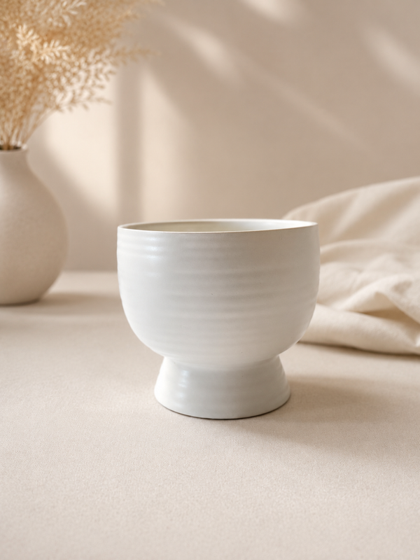 White Pedestal Floral Bowl