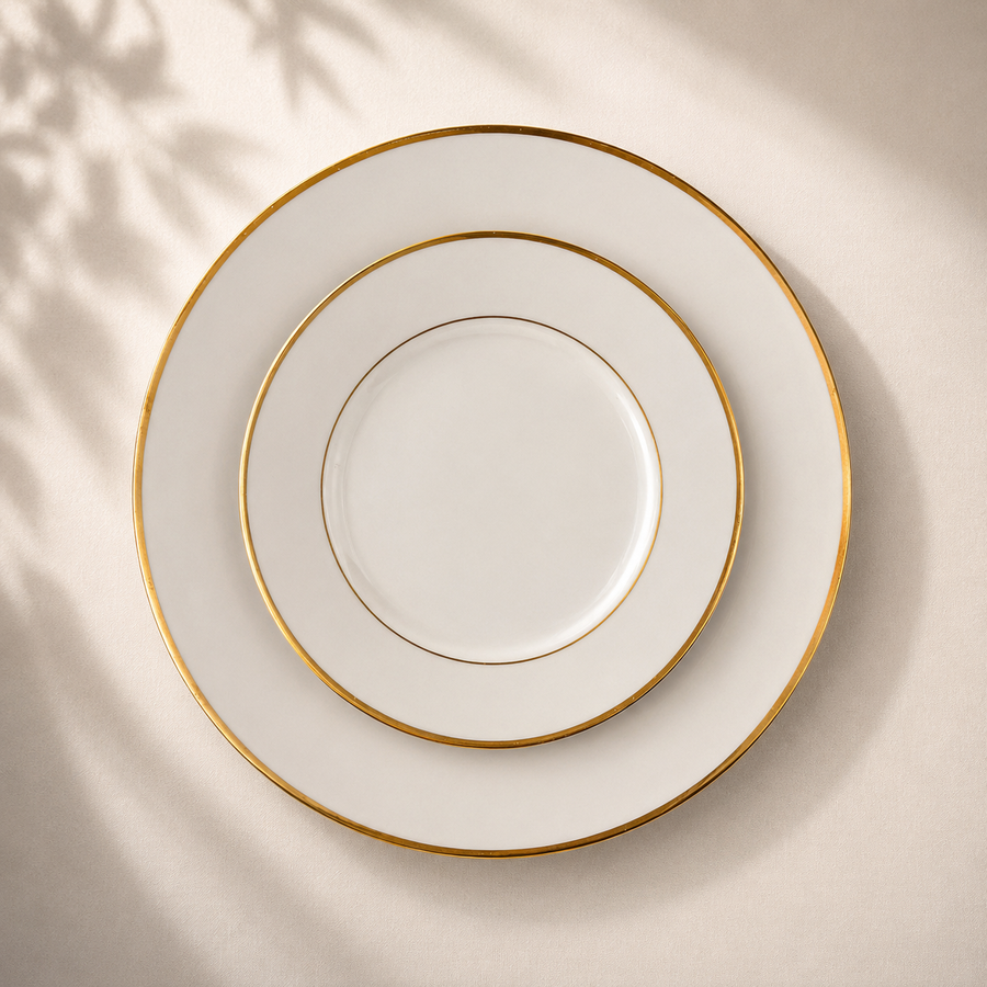 Gold Rim Glass Dinner & Salad Plates