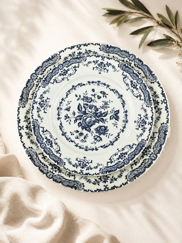 Vintage Blue Floral Dinner & Salad Plates