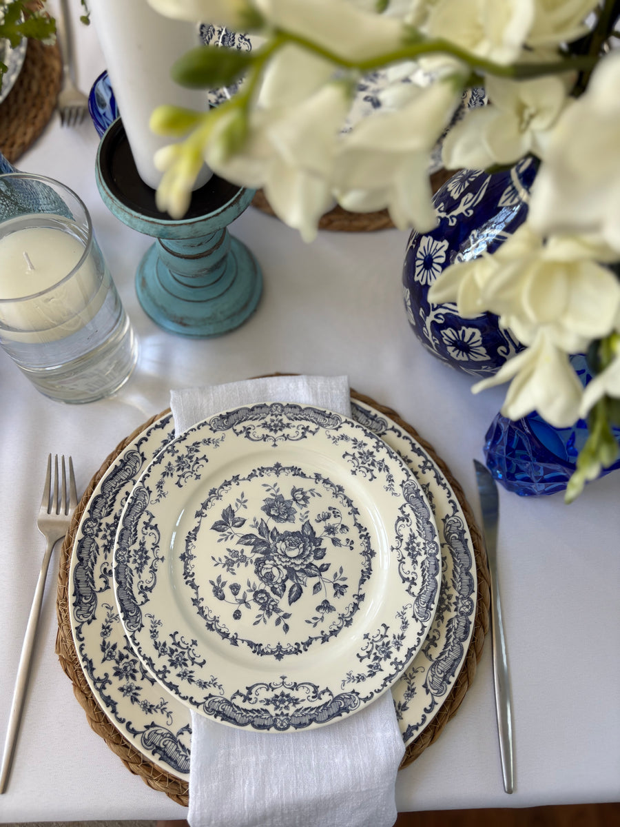 Vintage Blue Floral Dinner & Salad Plates